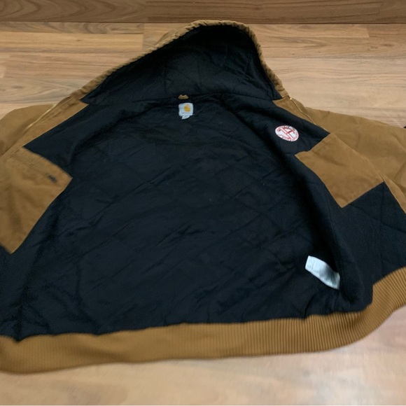 Carhartt Quilted Flannel Lined Work Jacket Hooded Full Zip Men’s 2XL XXL Brown - Picture 3 of 9